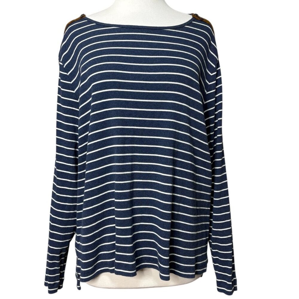 Lauren Ralph Lauren Navy White Strip Long Sleeve Top Womens Plus Size 3X